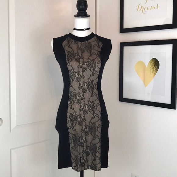 Zara Dresses & Skirts - Zara Dress with Nude and Black Lace Size M